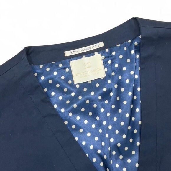 Men’s Scotch & Soda Navy Blue Waistcoat Dress Vest Tailored Large Polka Dot Lini - Picture 3 of 5